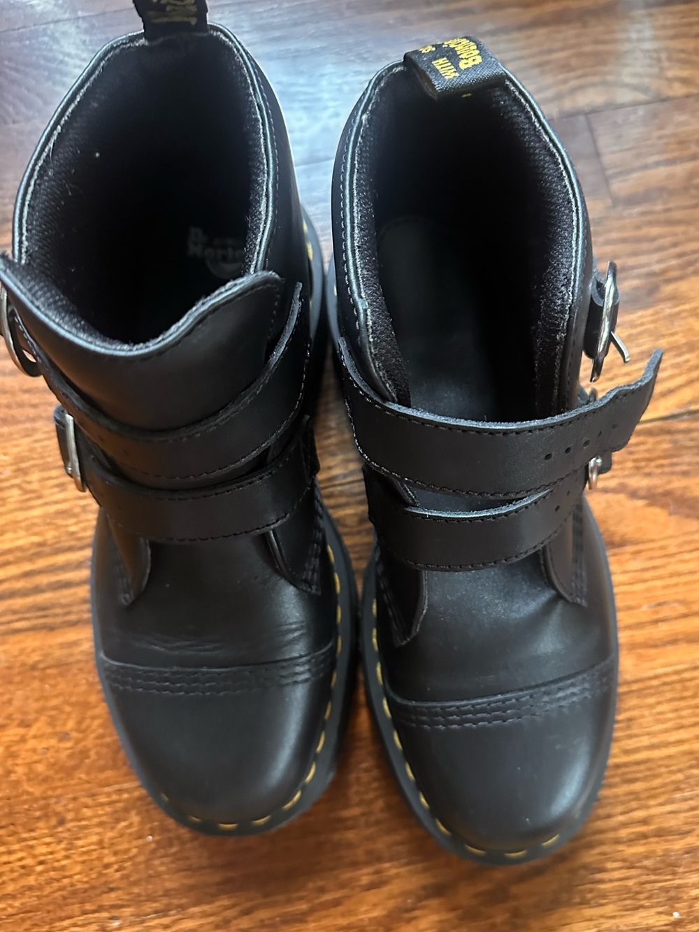 Dr. Martens Devon Circle Buckle Platform Boots Black - Picture 2 of 6